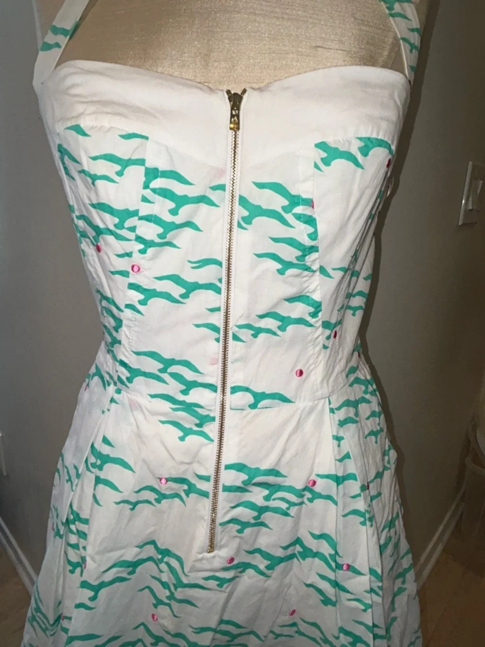 Lily Pulitzer Rockabilly Halter Marissa Flock of seagulls Sundress teal/white - Picture 6 of 14